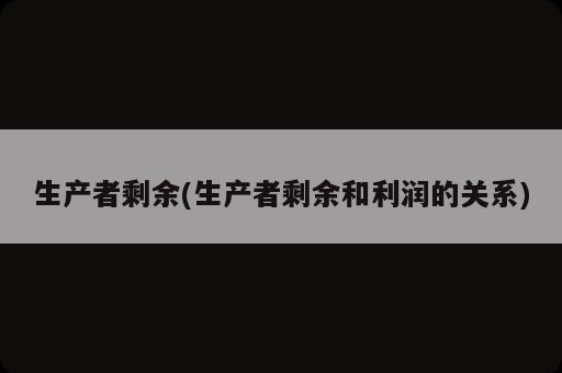 生產(chǎn)者剩余(生產(chǎn)者剩余和利潤的關系)